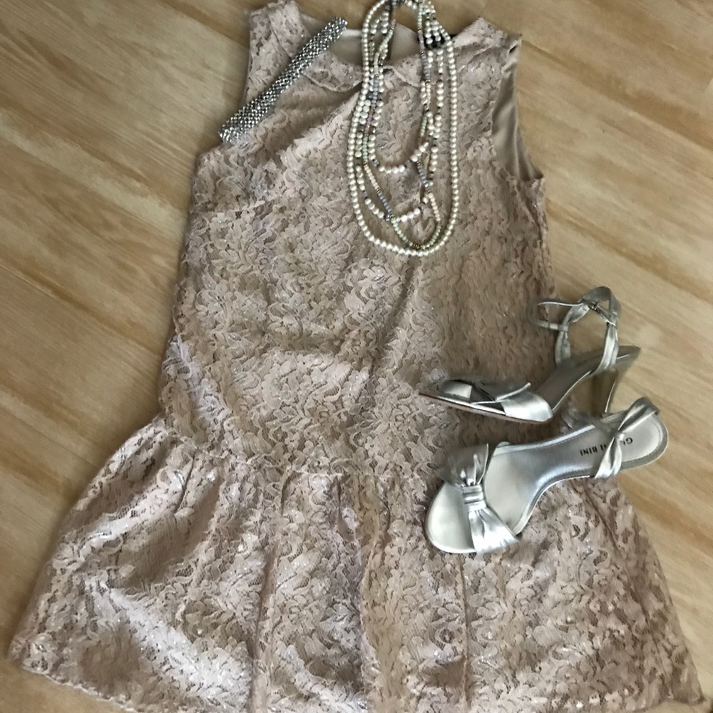 Pink Metallic Lace Drop-waist Dress LAST CHANCE